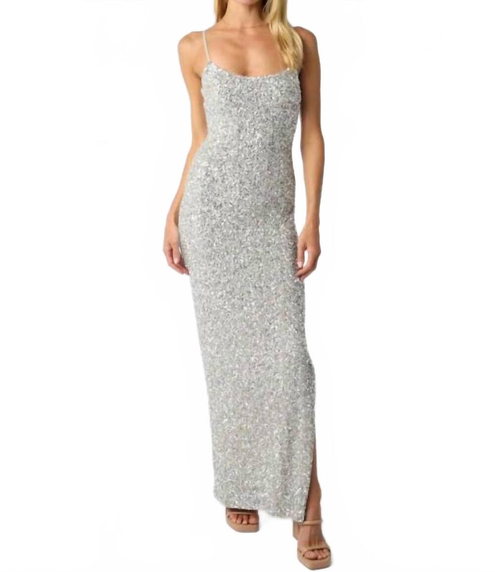 NEW OLIVACEOUS fiona sequin maxi dress in champagne silver